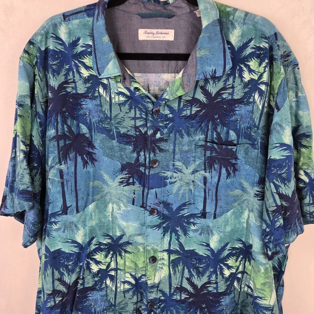 Tommy Bahama The Veracruz Cay Mens XXL Blue Green Tropical Hawaiian Palm Shirt